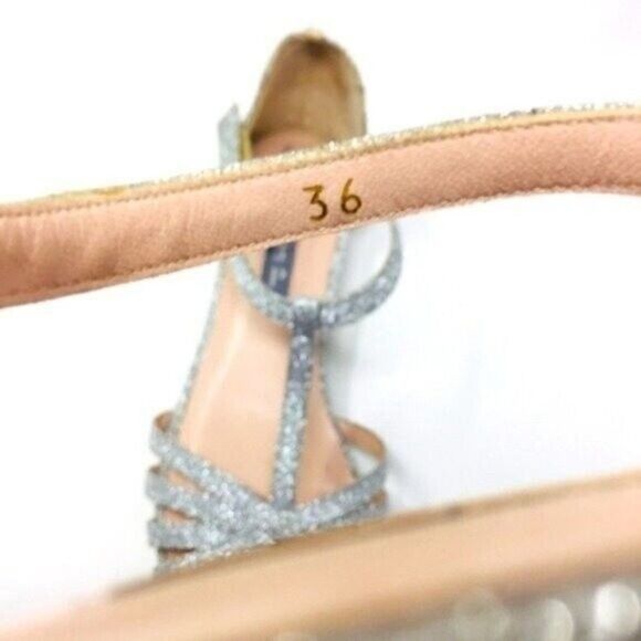 Sarah Jessica Parker womans silver glittery sandals 6 BoxE - Picture 7 of 8